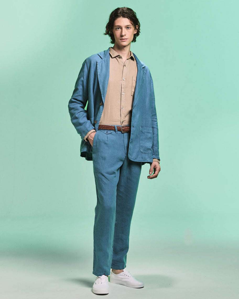 Calça Social Linho Stone Bleu