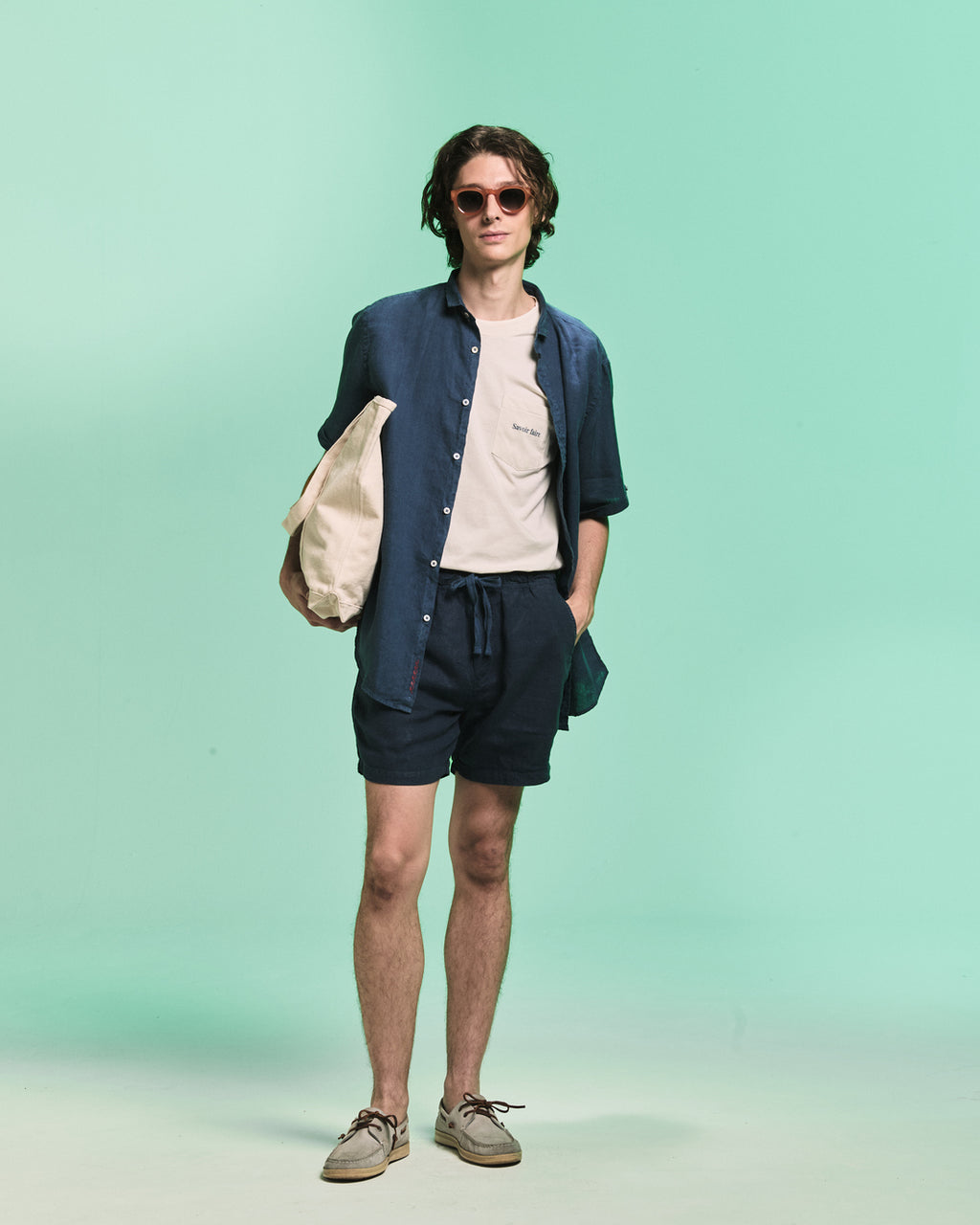 Camisa Linho Manga Curta Stone Navy
