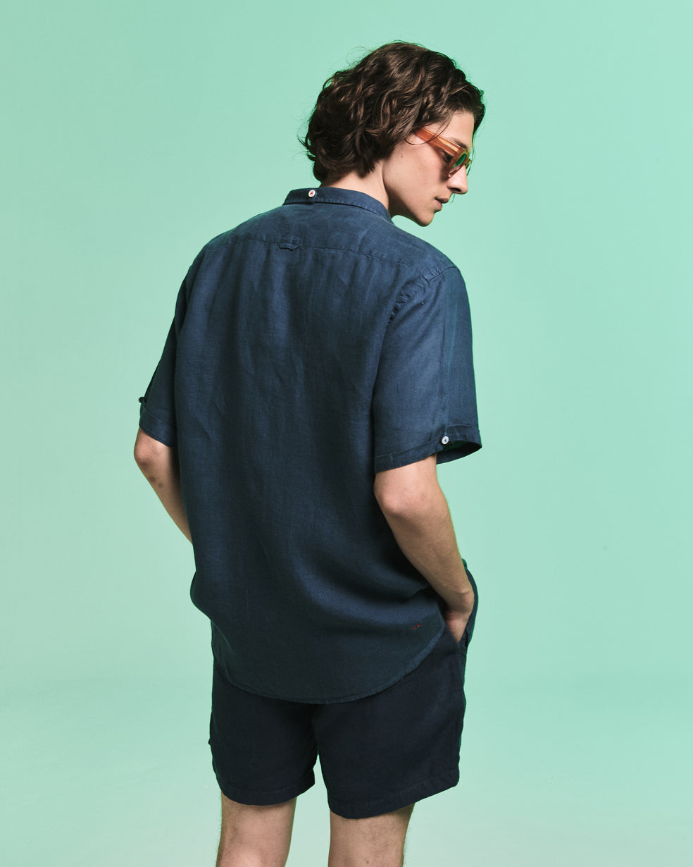 Camisa Linho Manga Curta Stone Navy