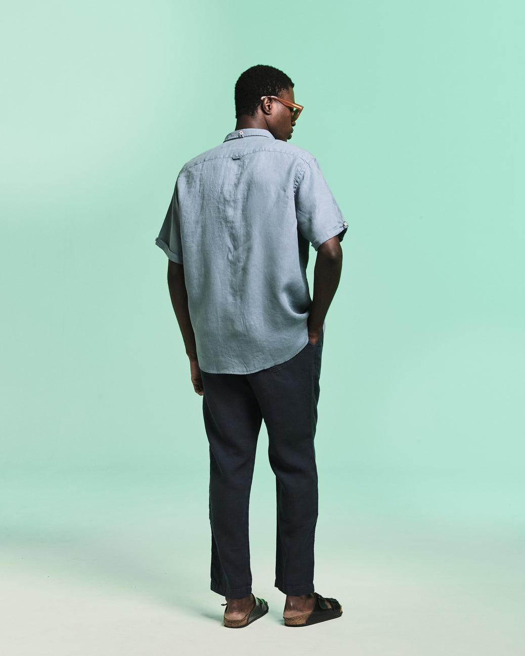 Camisa Linho Manga Curta Stone Wash Bleu de Chine