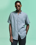 Camisa Linho Manga Curta Stone Wash Bleu de Chine