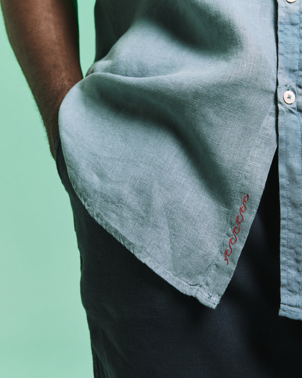 Camisa Linho Manga Curta Stone Wash Bleu de Chine