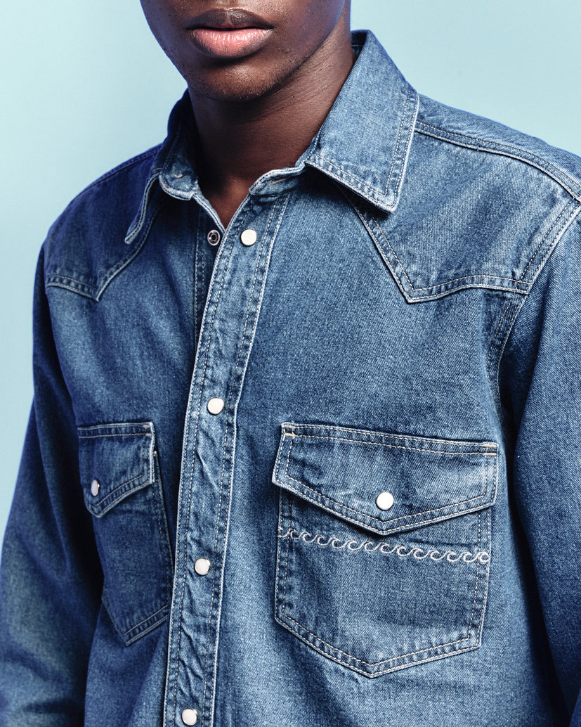 Camisa Manga Longa Western Blue Denim