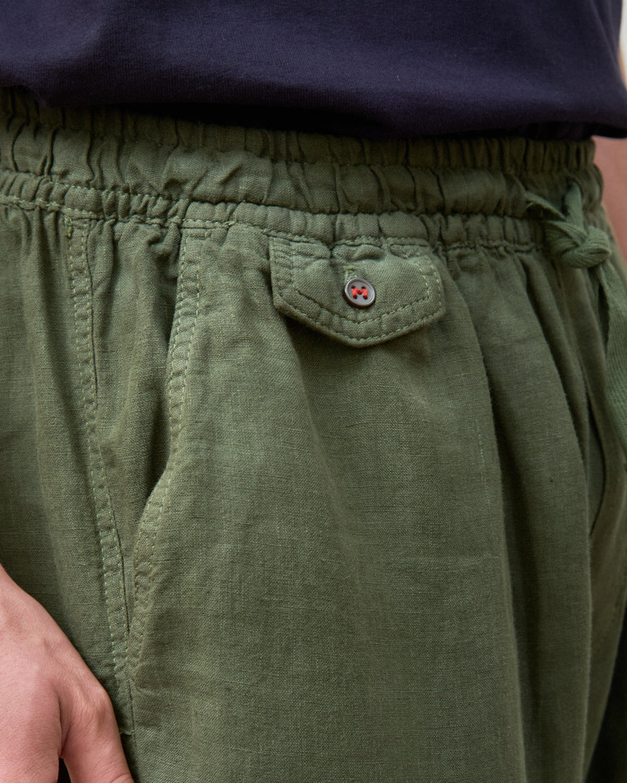 Calça Puro Linho Stone Wash Relax Verde Oliva