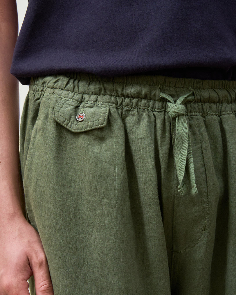 Calça Puro Linho Stone Wash Relax Verde Oliva