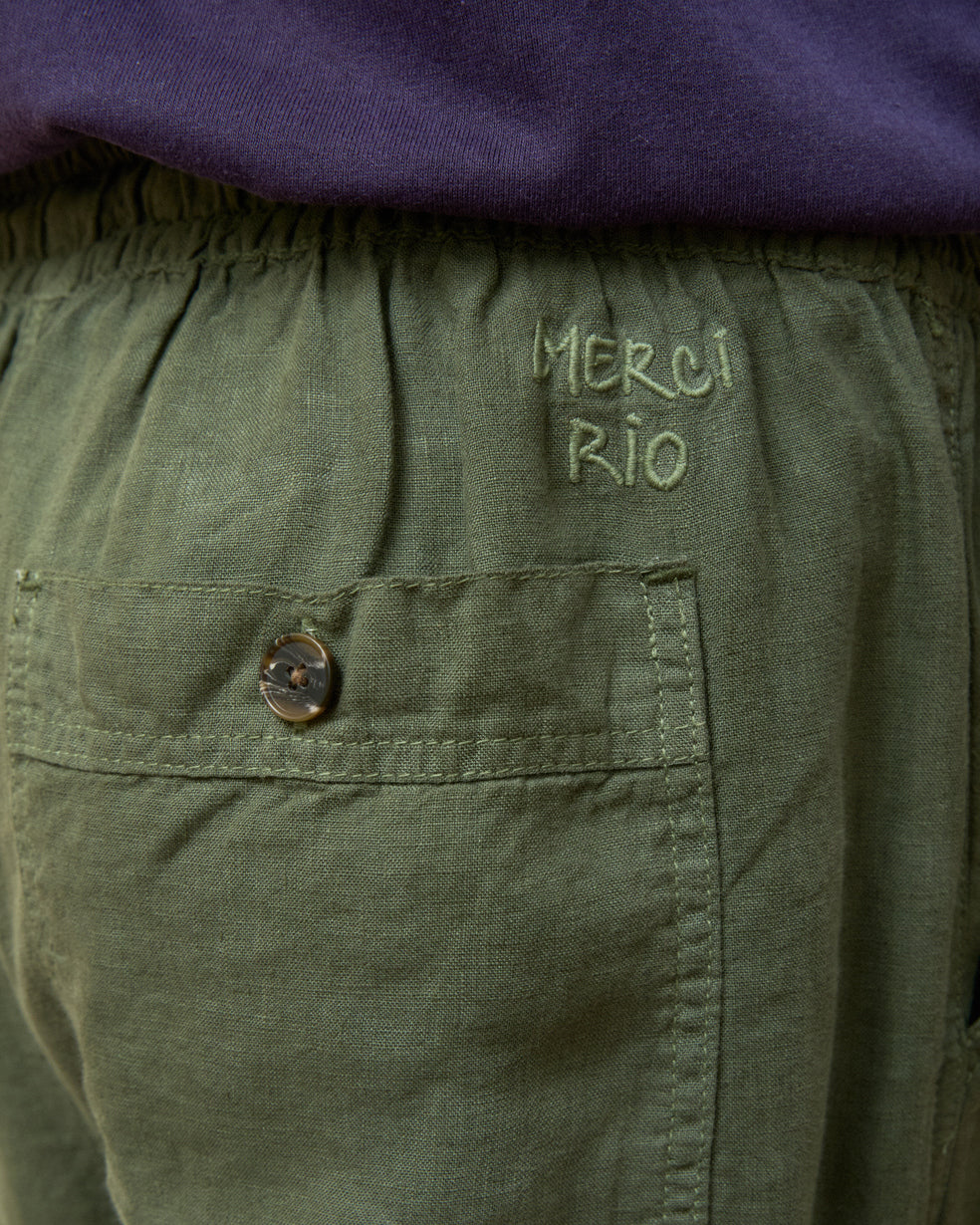 Calça Puro Linho Stone Wash Relax Verde Oliva