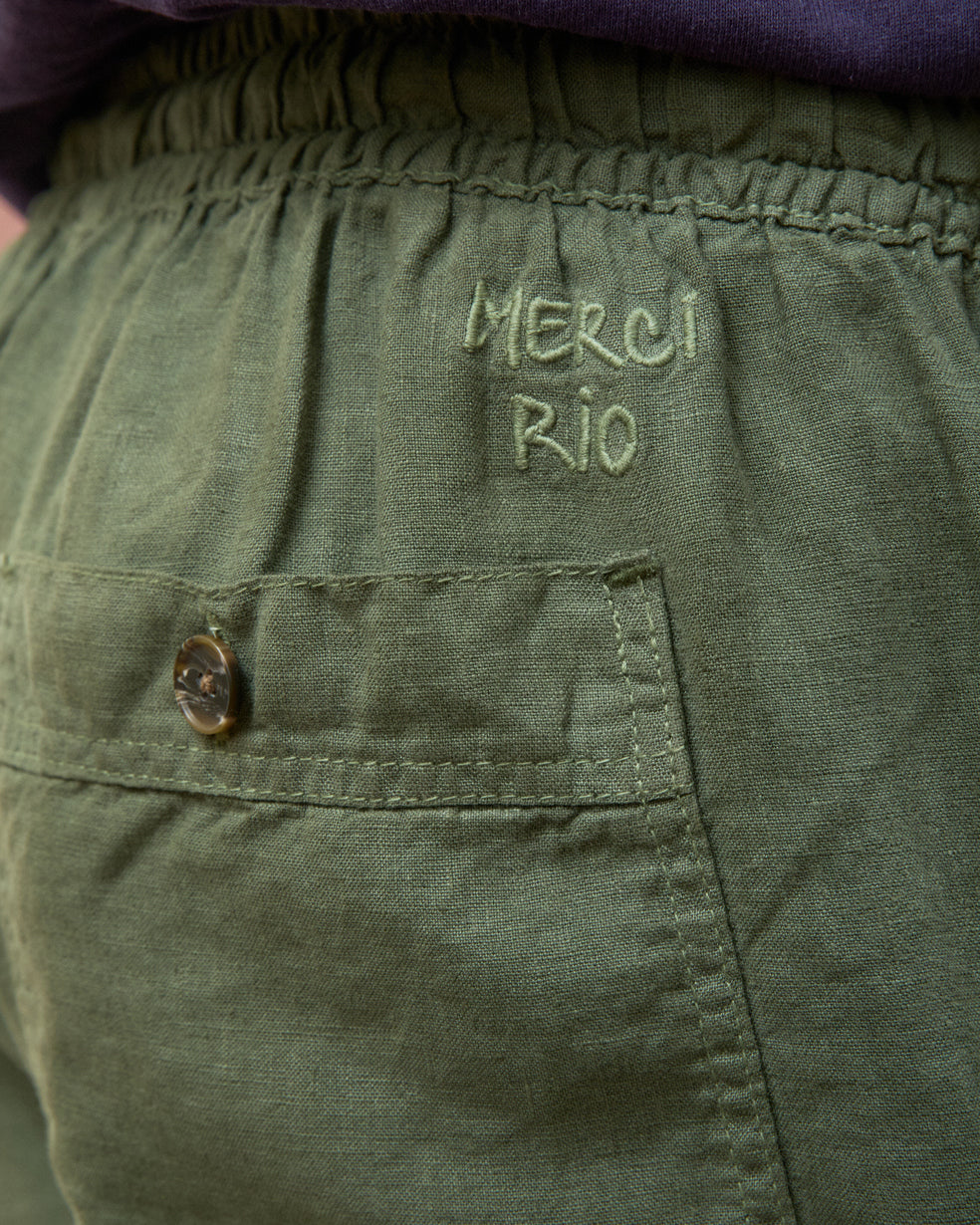 Calça Puro Linho Stone Wash Relax Verde Oliva