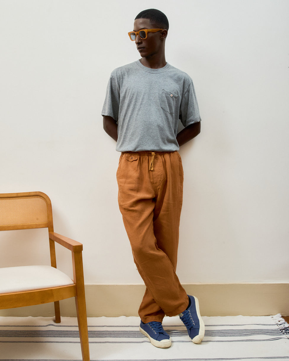 Calça Puro Linho Stone Wash Relax Brown