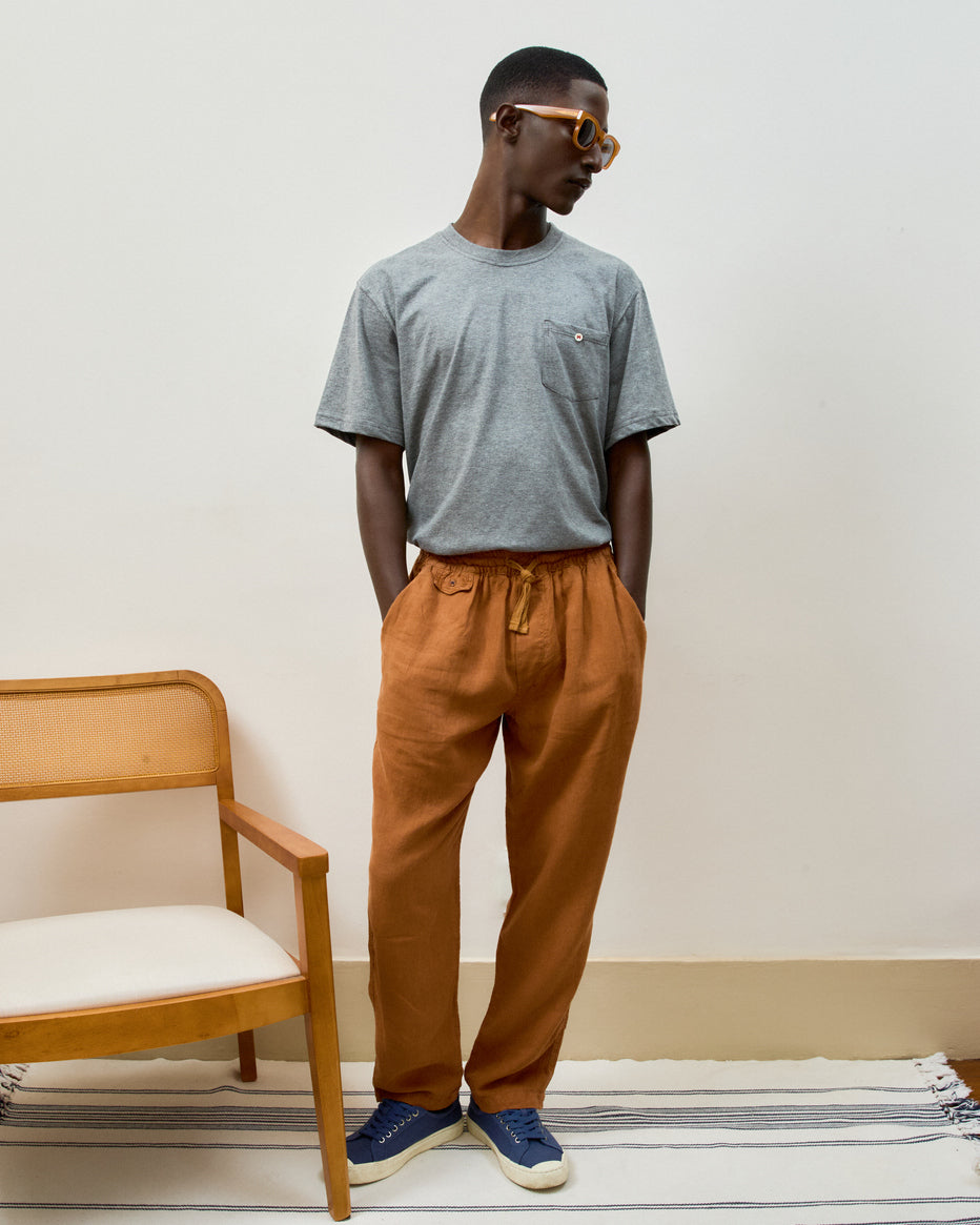 Calça Puro Linho Stone Wash Relax Brown