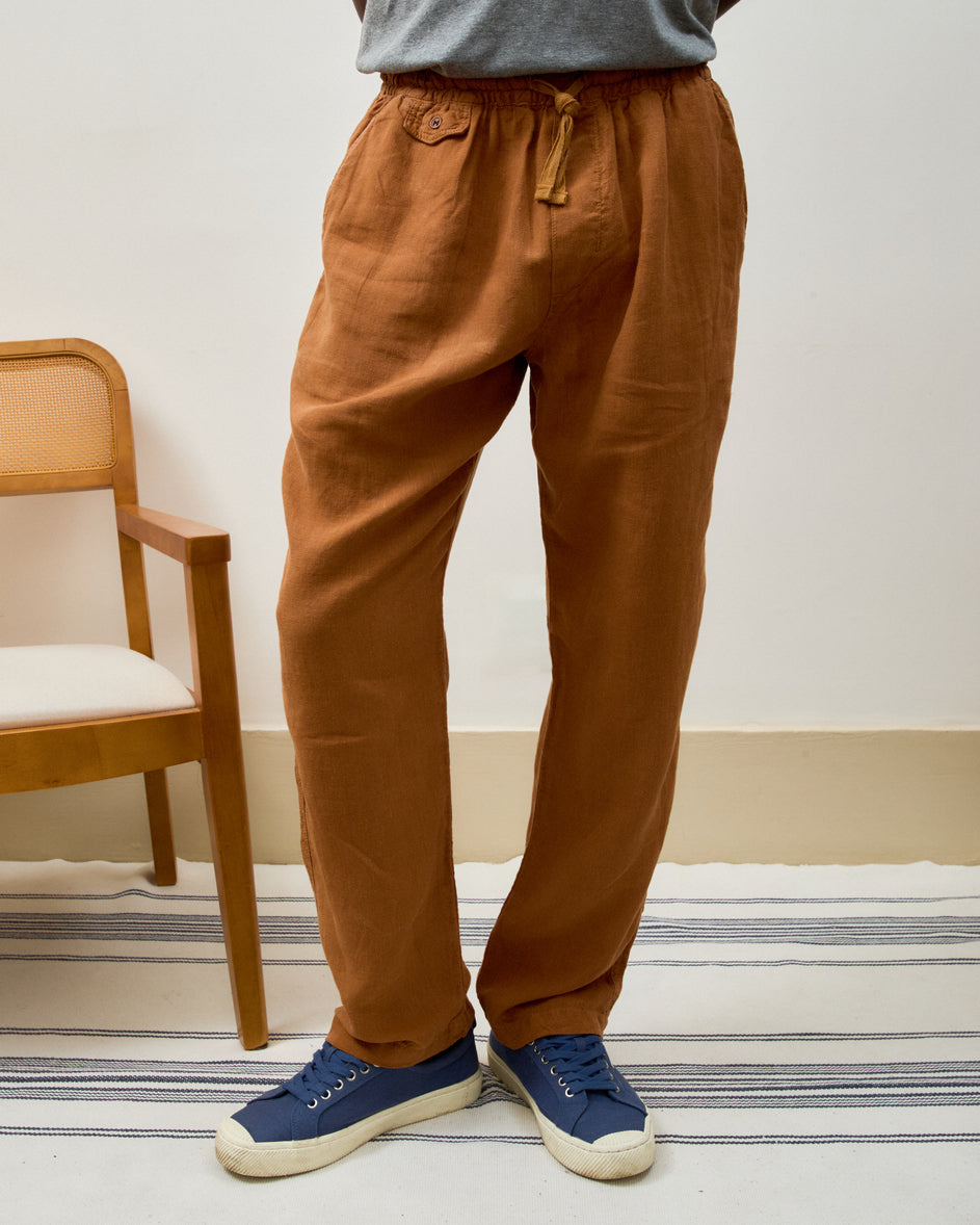 Calça Puro Linho Stone Wash Relax Brown