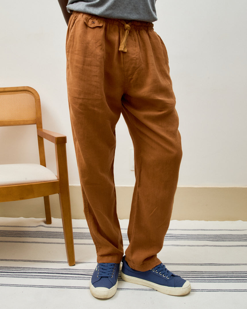 Calça Puro Linho Stone Wash Relax Brown