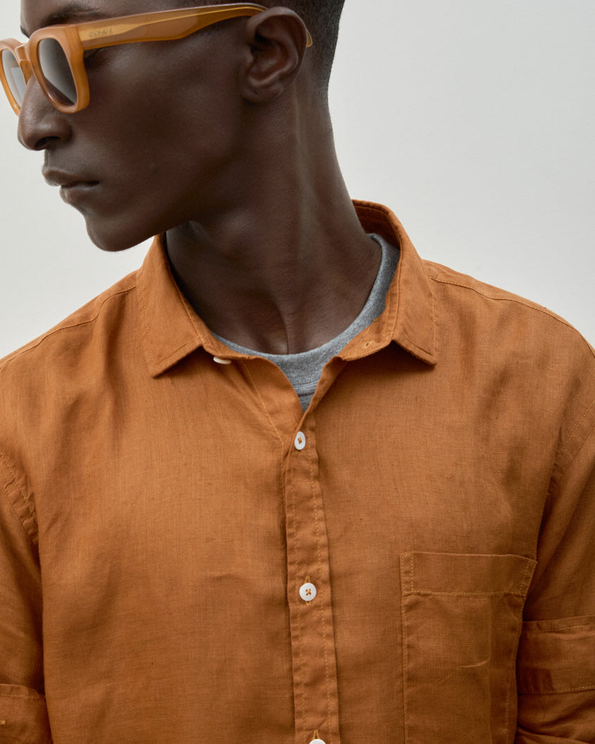 Camisa Puro Linho Stone Wash Brown Manga Longa