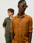 Camisa Puro Linho Stone Wash Brown Manga Longa