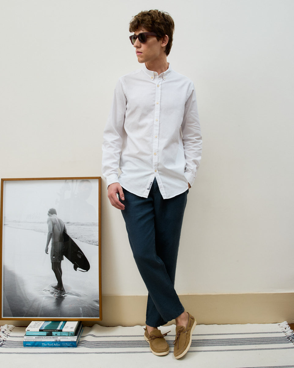 Calça Social Puro Linho Stone Wash Navy