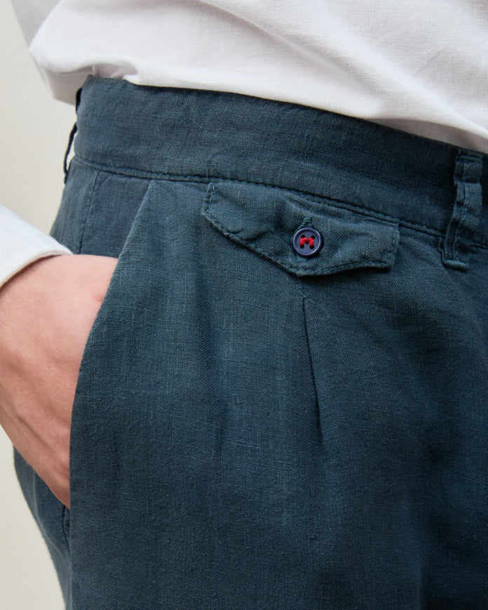 Calça Social Puro Linho Stone Wash Navy