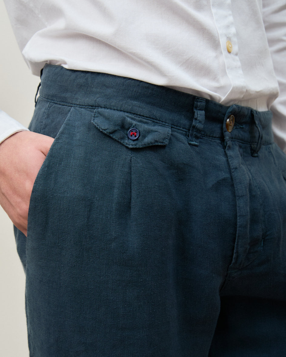 Calça Social Puro Linho Stone Wash Navy