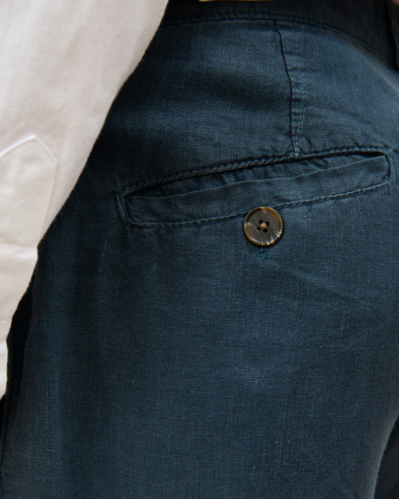 Calça Social Puro Linho Stone Wash Navy