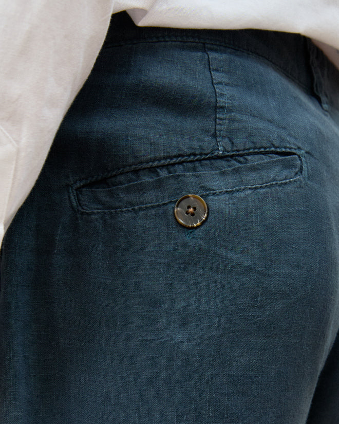 Calça Social Puro Linho Stone Wash Navy