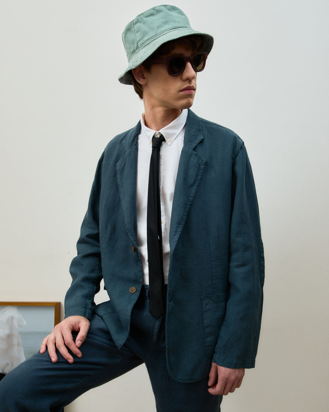 O Blazer Puro Linho Stone Wash Navy