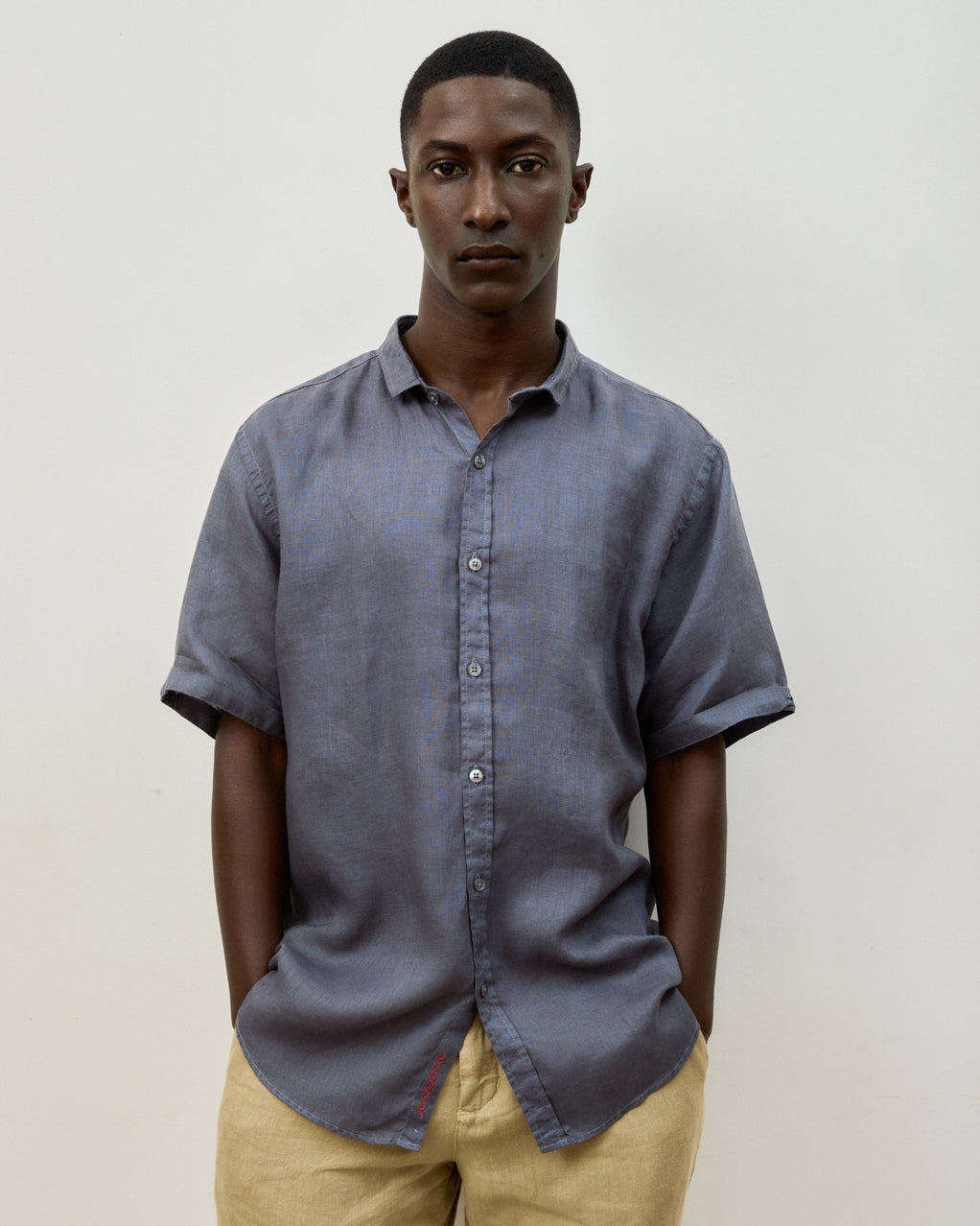 Camisa Linho Stone Wash Grey Manga Curta