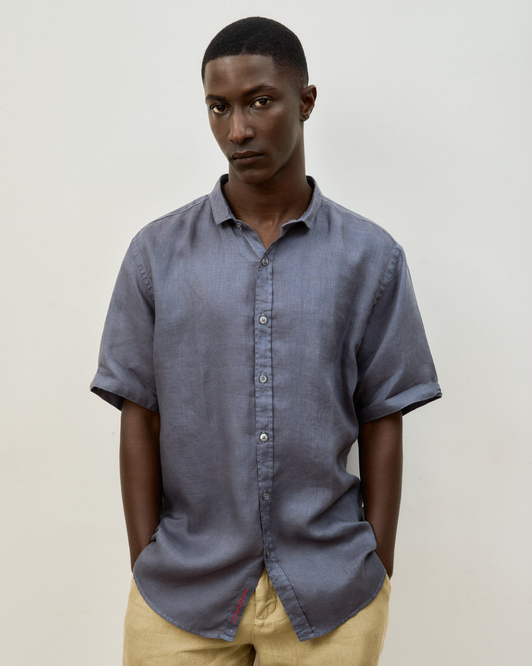 Camisa Linho Stone Wash Grey Manga Curta