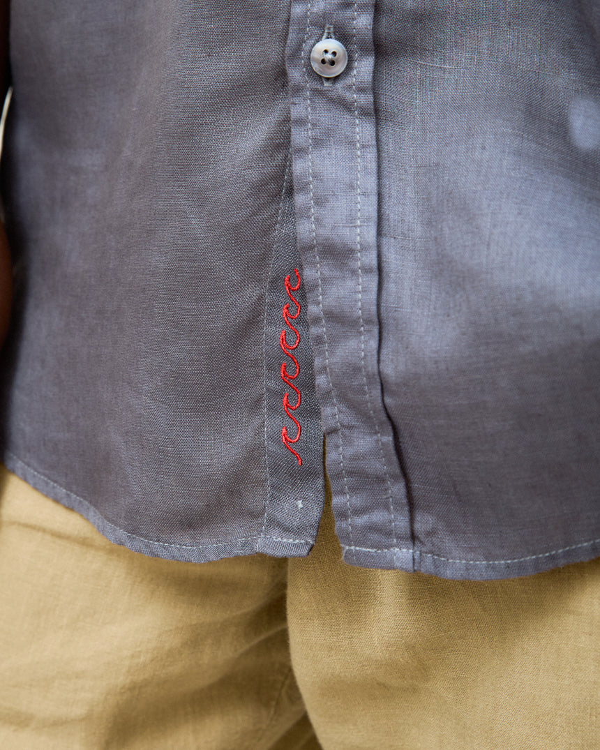 Camisa Linho Stone Wash Grey Manga Curta
