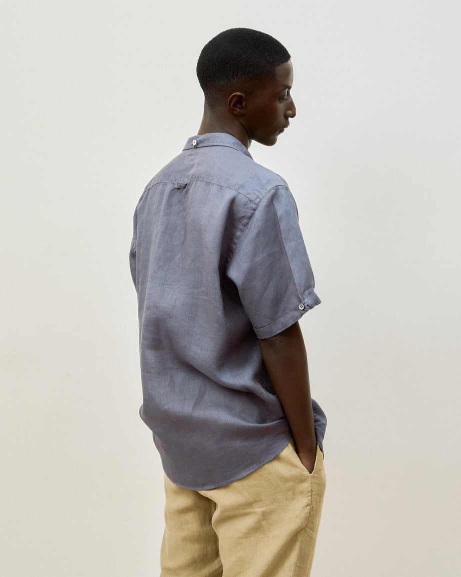 Camisa Linho Stone Wash Grey Manga Curta