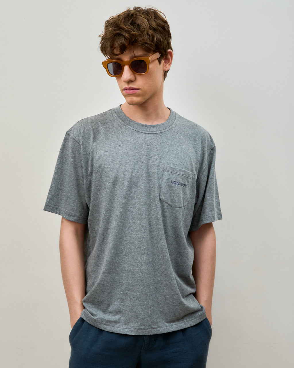 T-Shirt Bonjour Monsieur Cinza Mescla