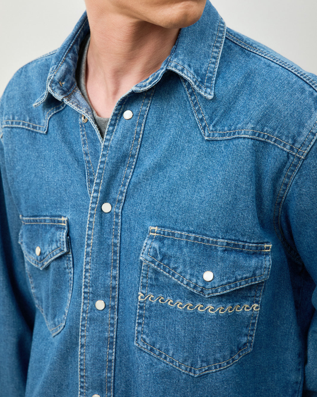 Camisa Manga Longa Western Blue Denim