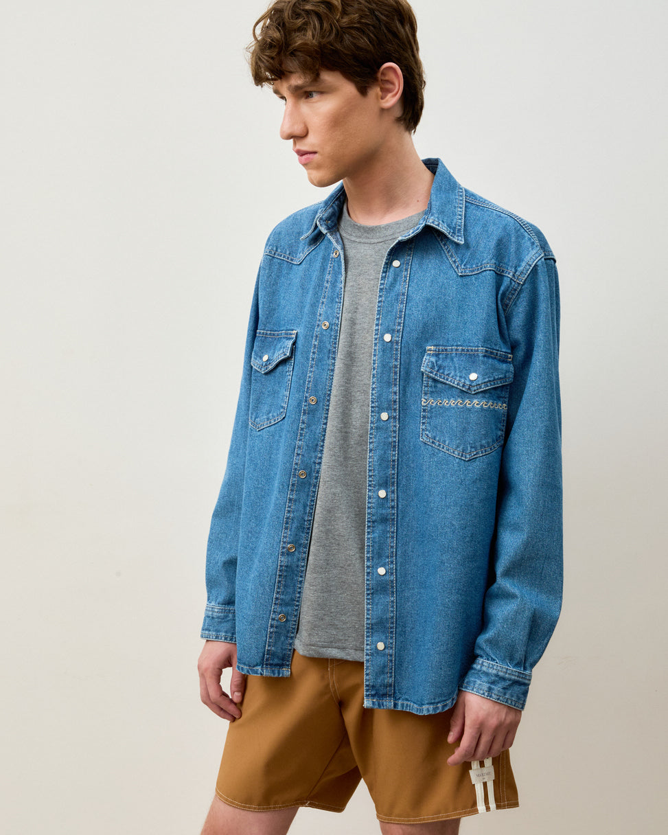 Camisa Manga Longa Western Blue Denim