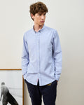 Camisa Oxford Wash Azul Manga Longa