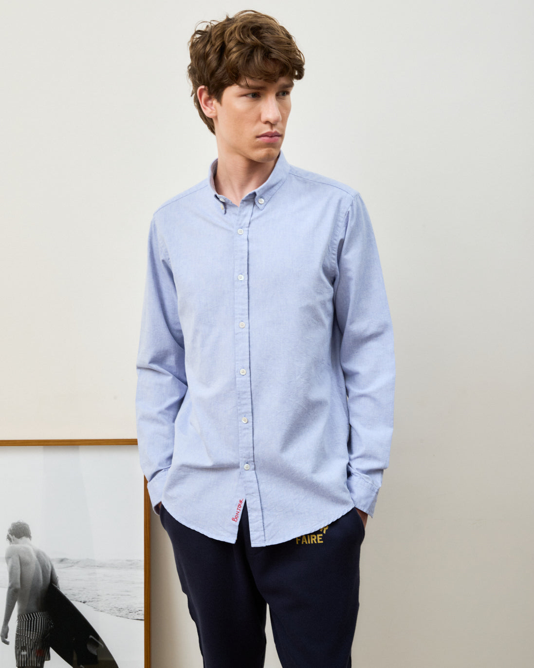 Camisa Oxford Wash Azul Manga Longa