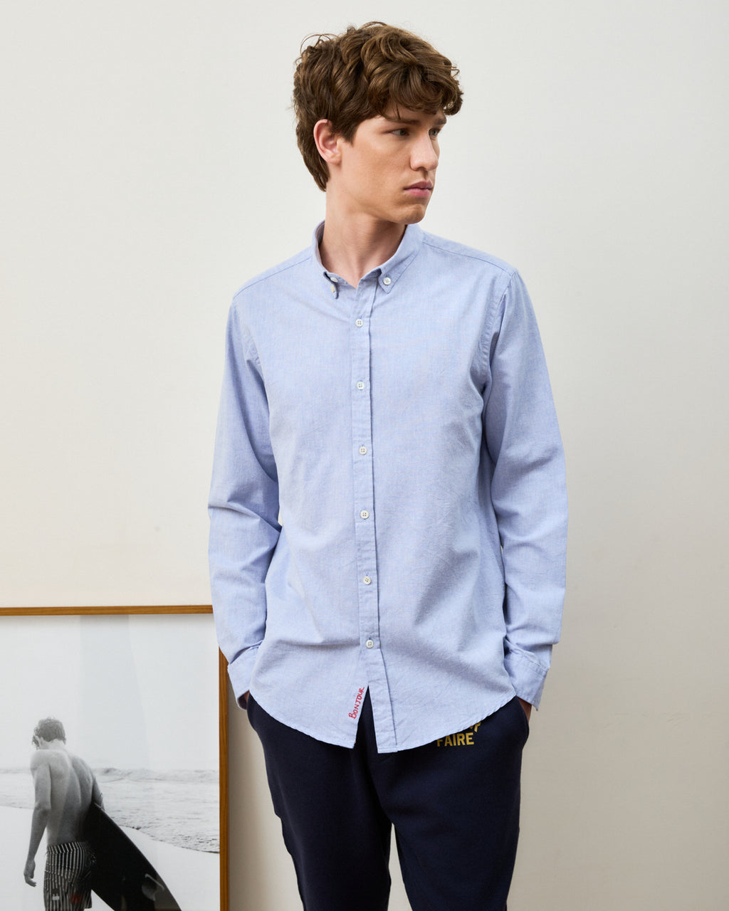 Camisa Oxford Wash Azul Manga Longa