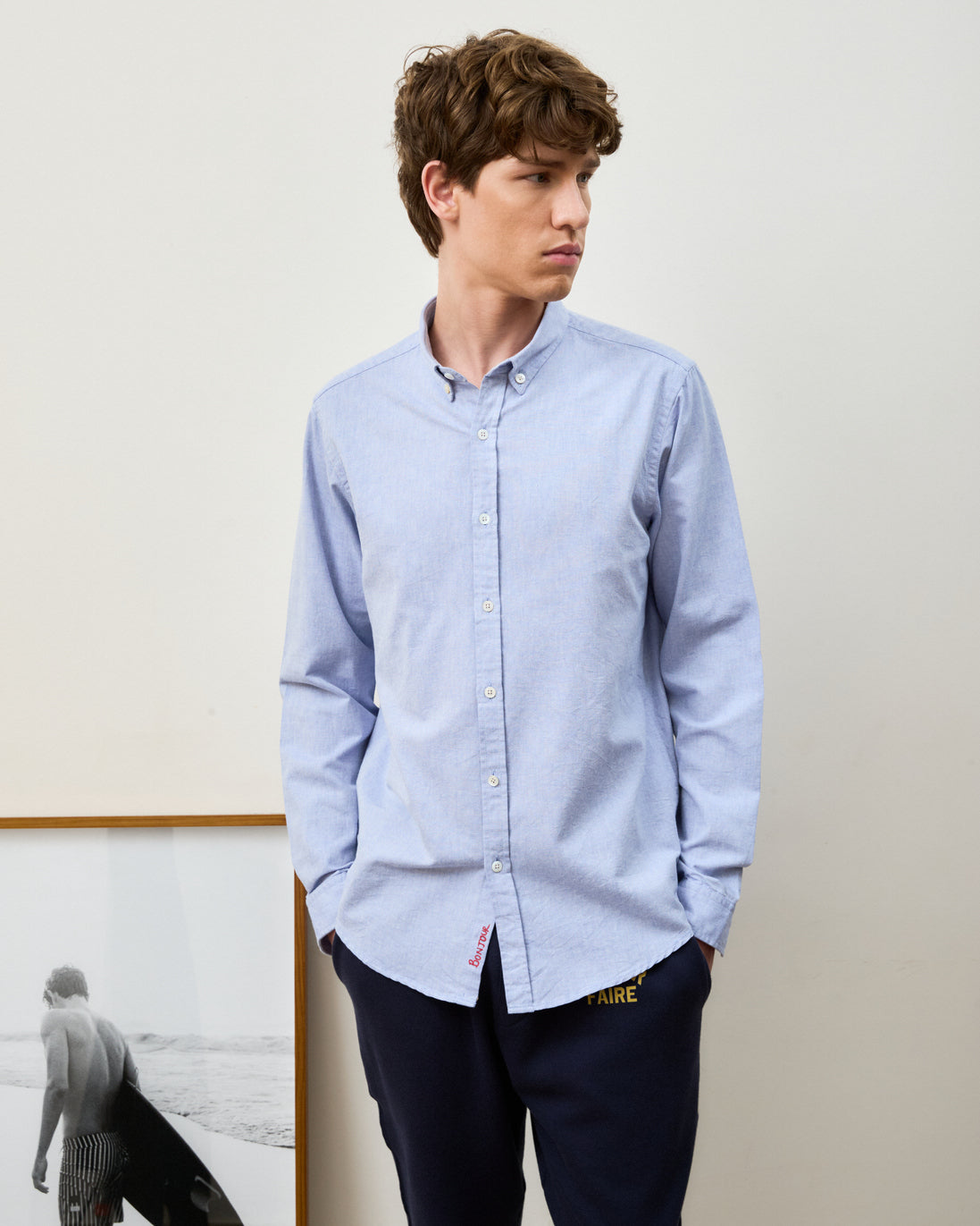 Camisa Oxford Wash Azul Manga Longa