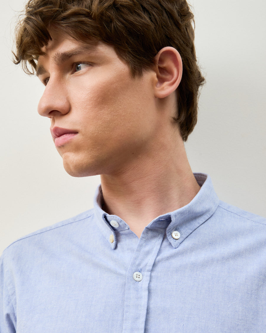 Camisa Oxford Wash Azul Manga Longa