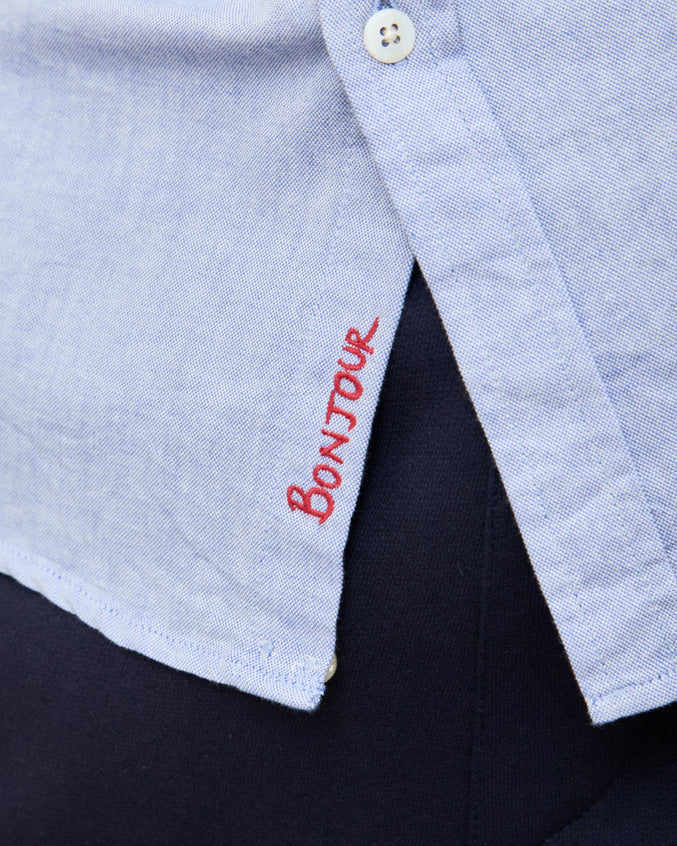 Camisa Oxford Wash Azul Manga Longa