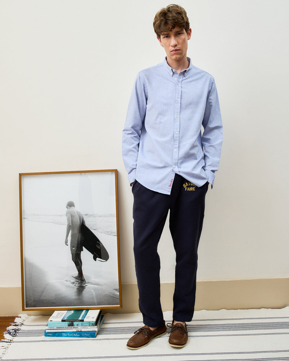 Camisa Oxford Wash Azul Manga Longa