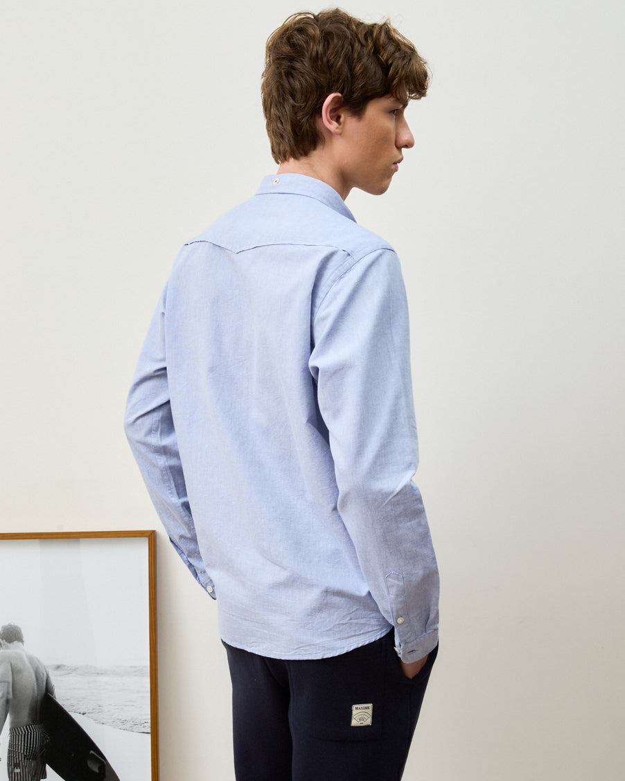 Camisa Oxford Wash Azul Manga Longa