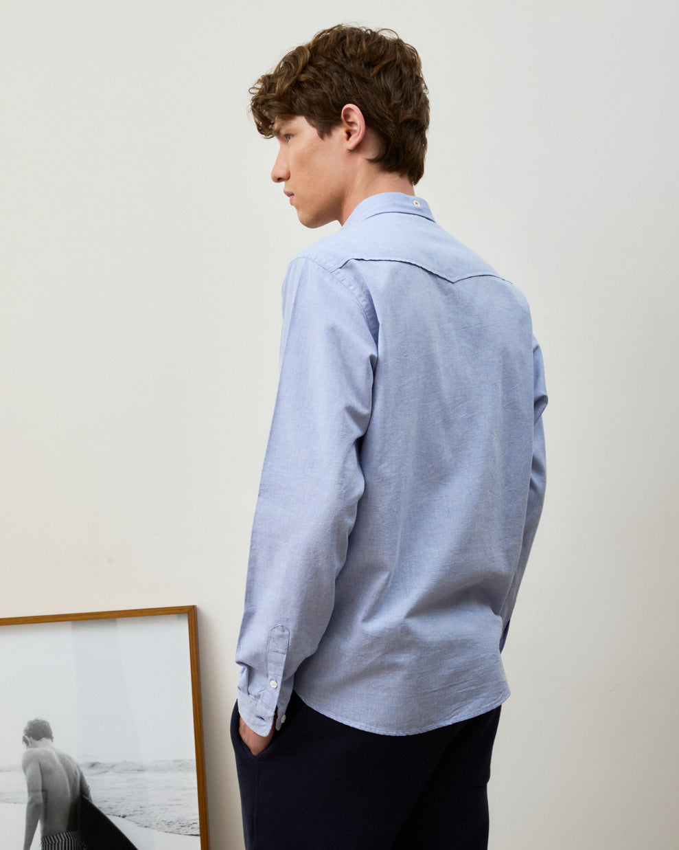Camisa Oxford Wash Azul Manga Longa