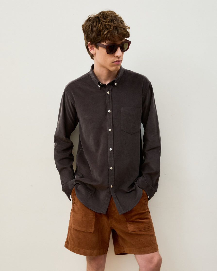 Camisa Corduroy Classic Grey Manga Longa