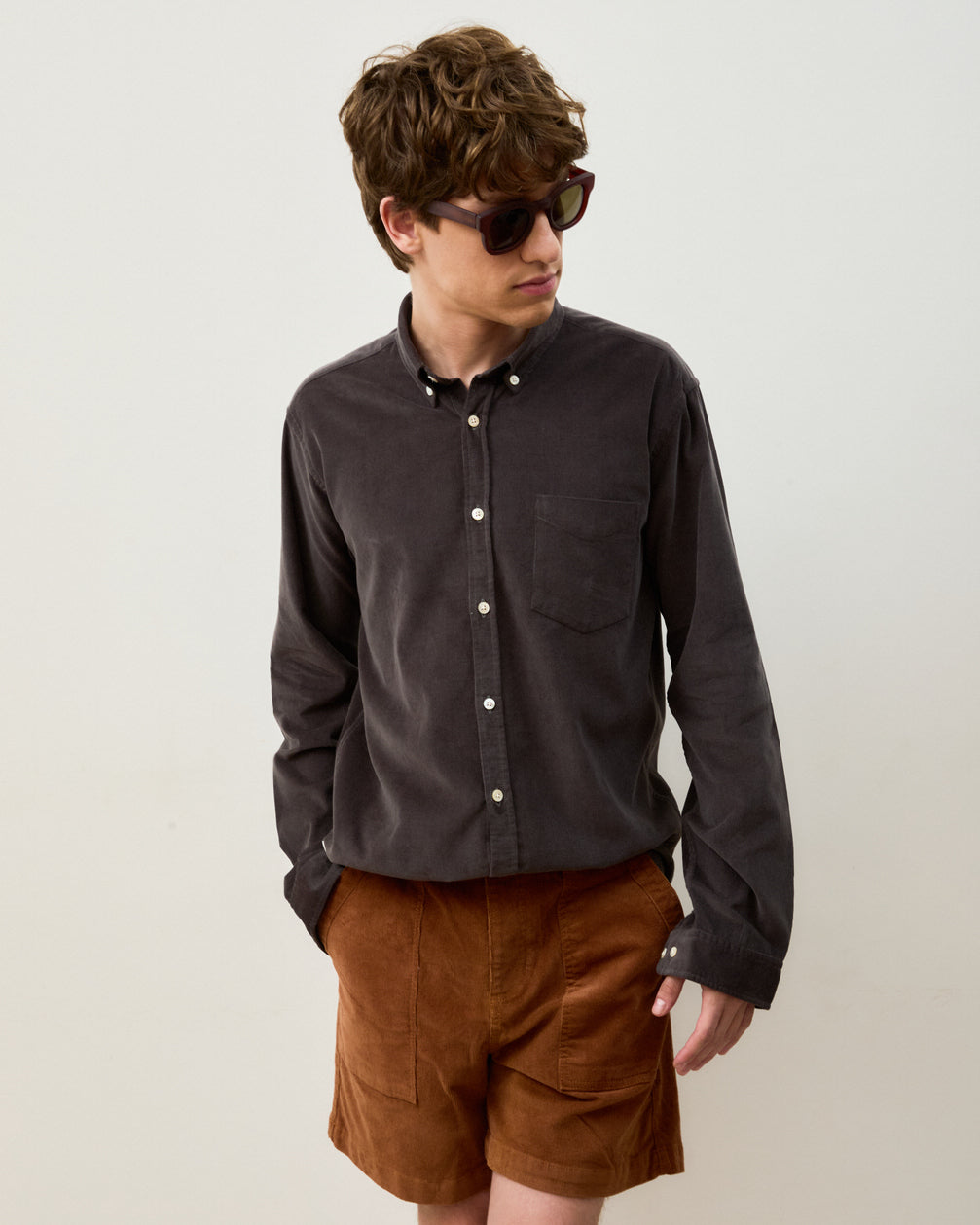 Camisa Corduroy Classic Grey Manga Longa