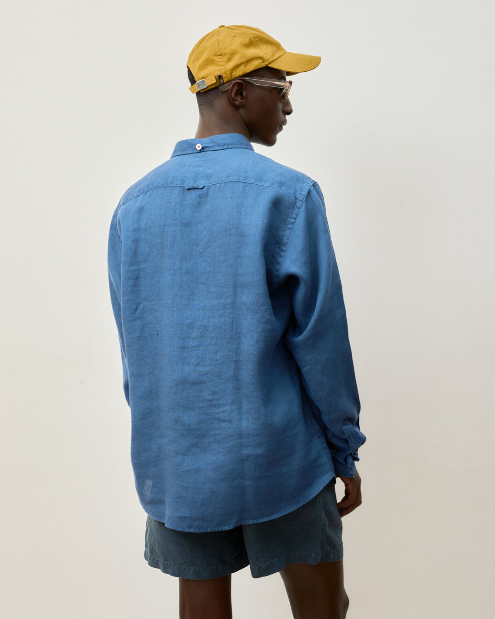 Camisa Linho Stone Wash Azul Índigo Manga Longa