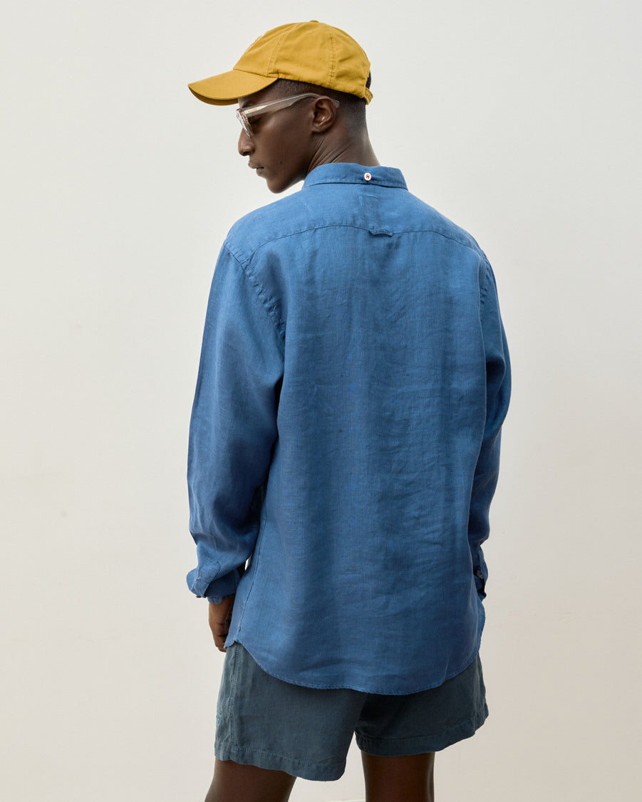 Camisa Linho Stone Wash Azul Índigo Manga Longa