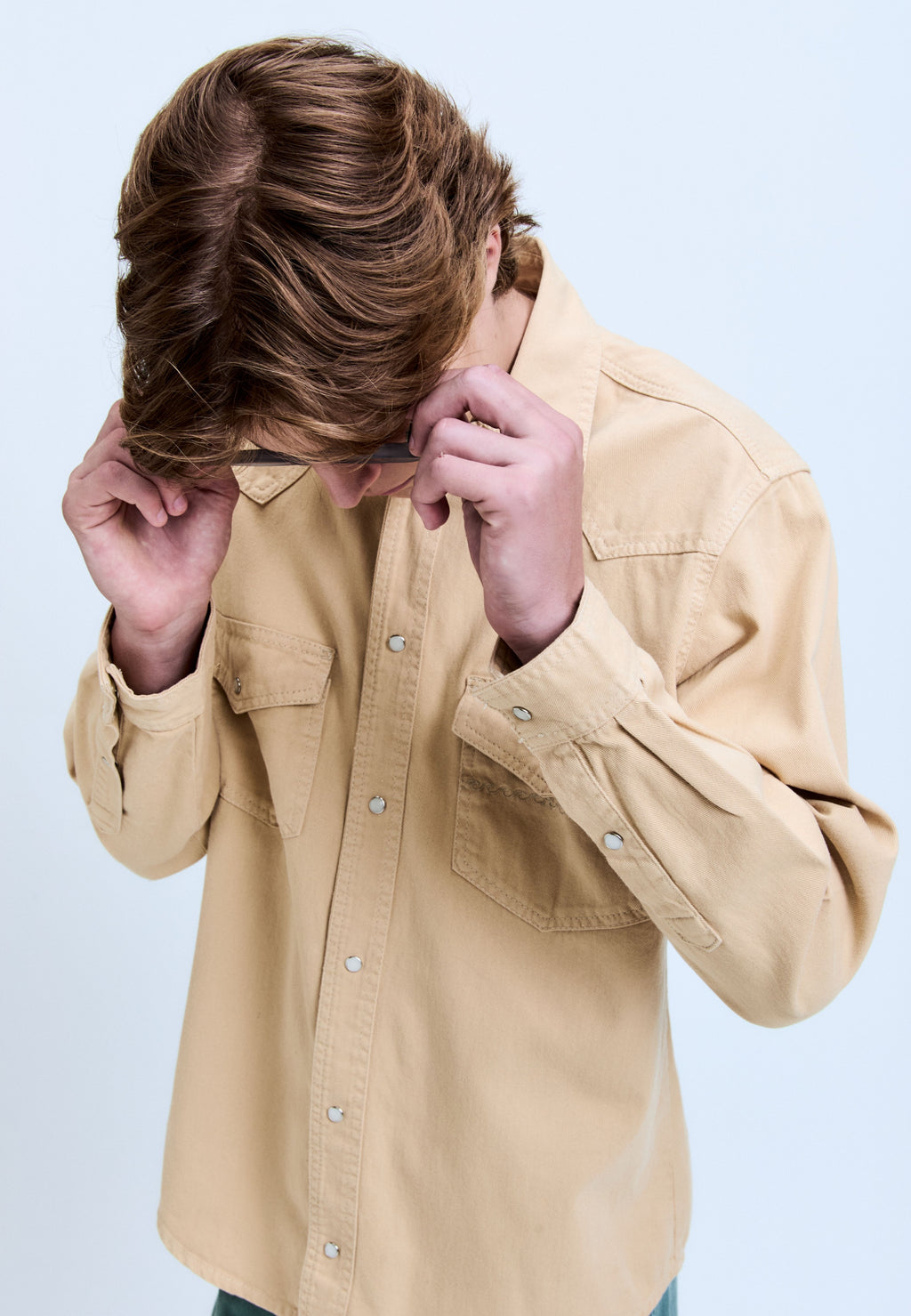 Camisa Sarja Manga Longa Western Khaki