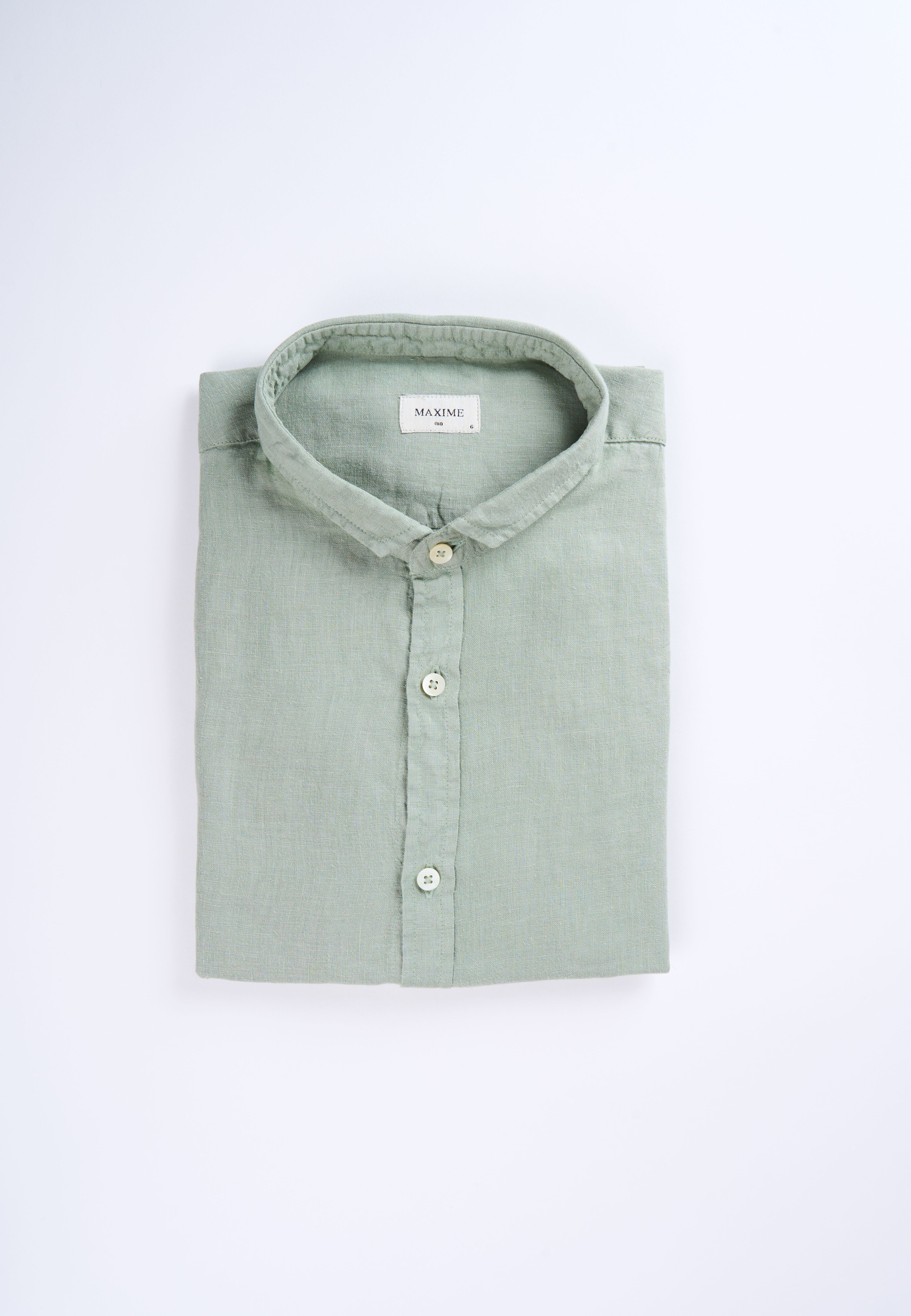 Camisa Linho Manga Curta Stone Wash Verde Pistache