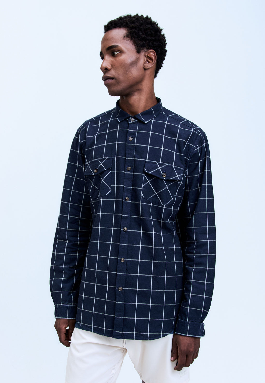 Camisa Oxford Manga Longa Check Noir
