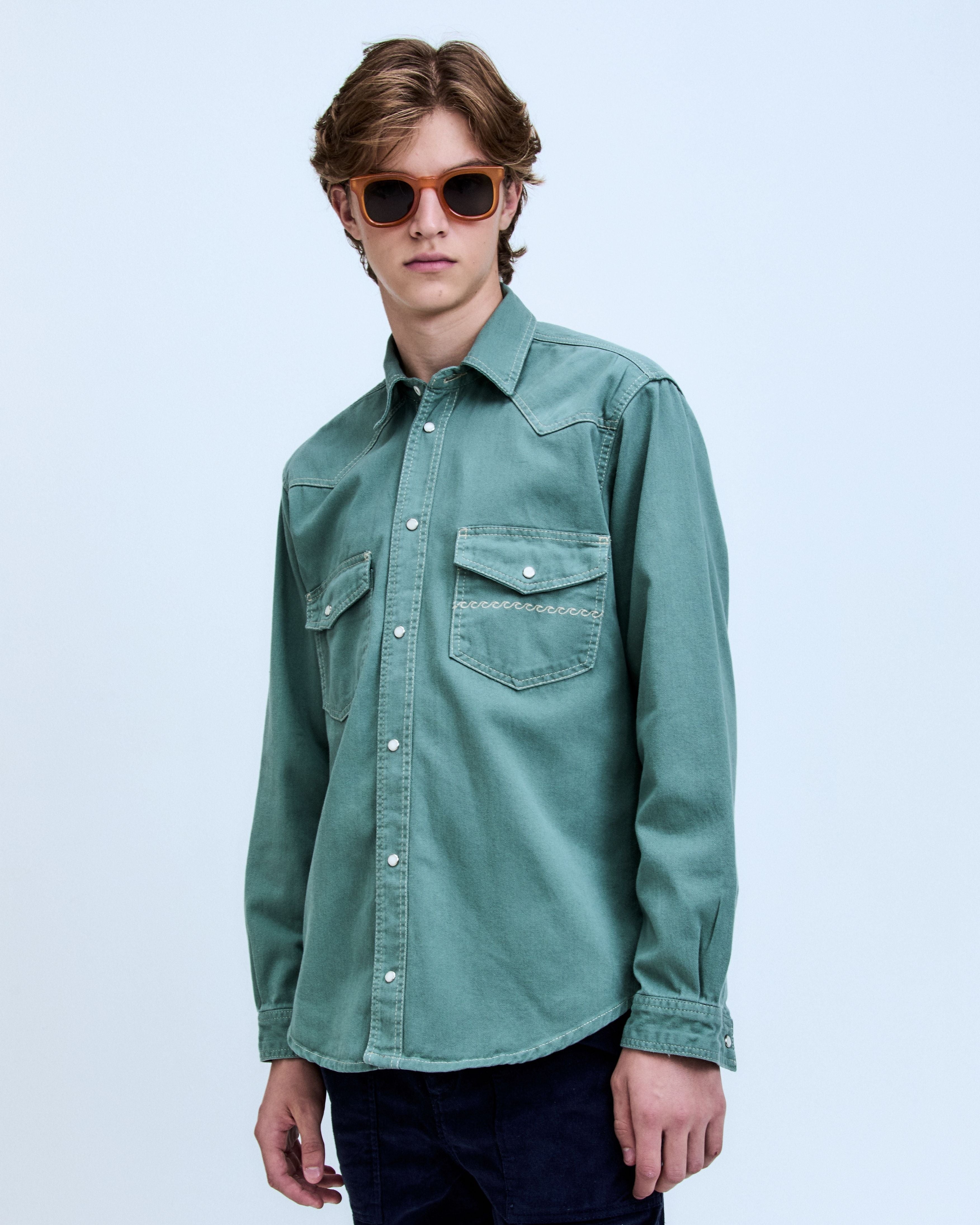 Camisa Sarja Manga Longa Western Vert