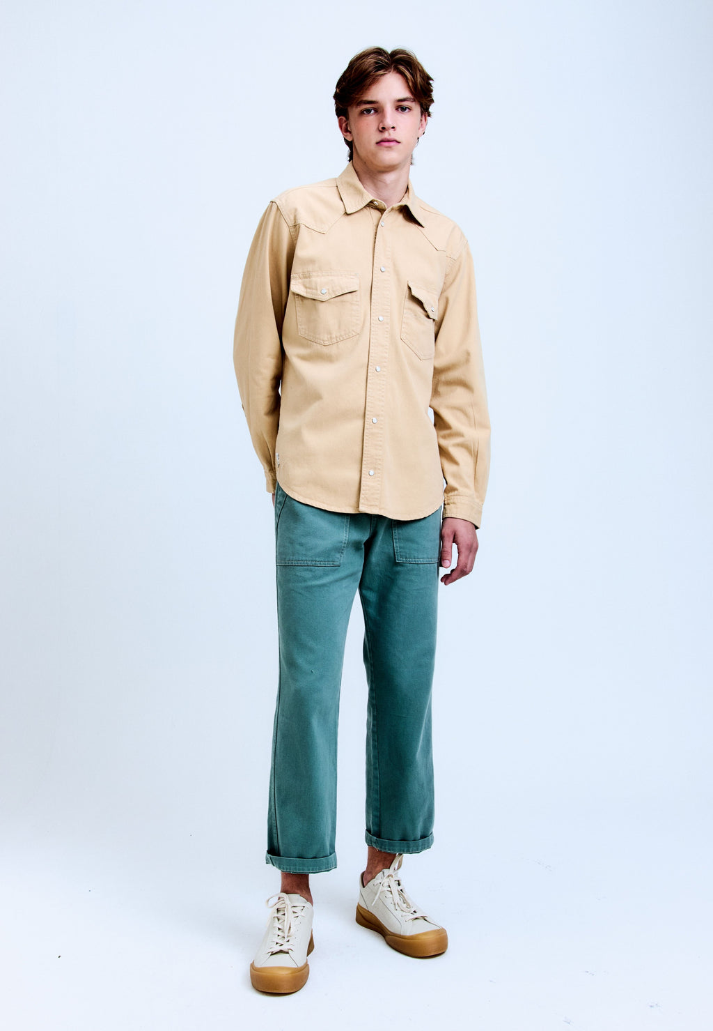 Camisa Sarja Manga Longa Western Khaki