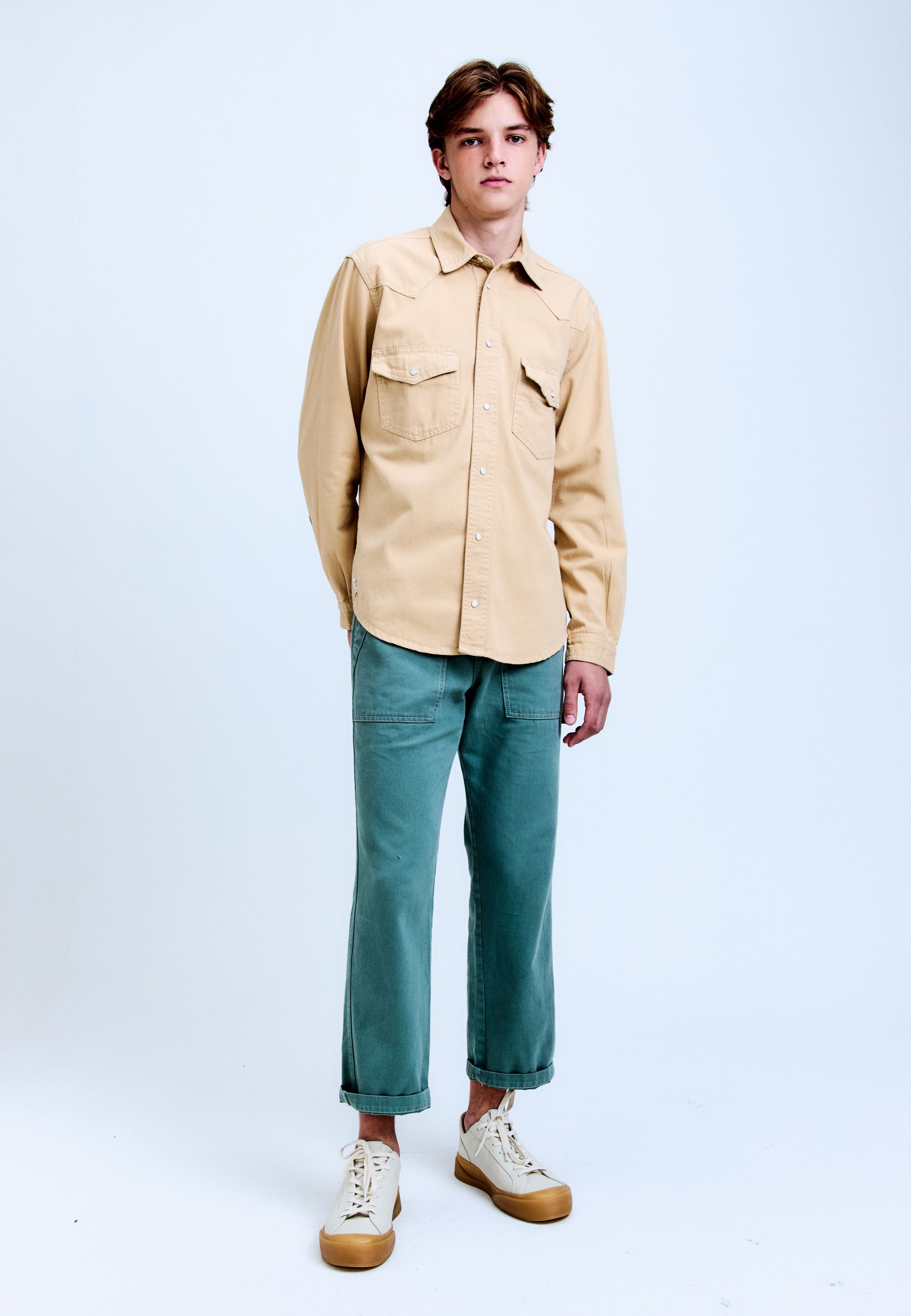 Camisa Sarja Manga Longa Western Khaki