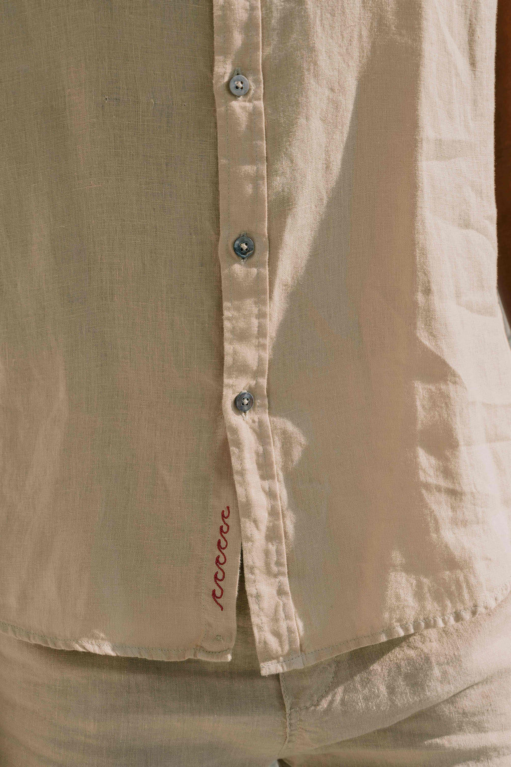 Camisa Linho Manga Curta Stone Wash Kakhi